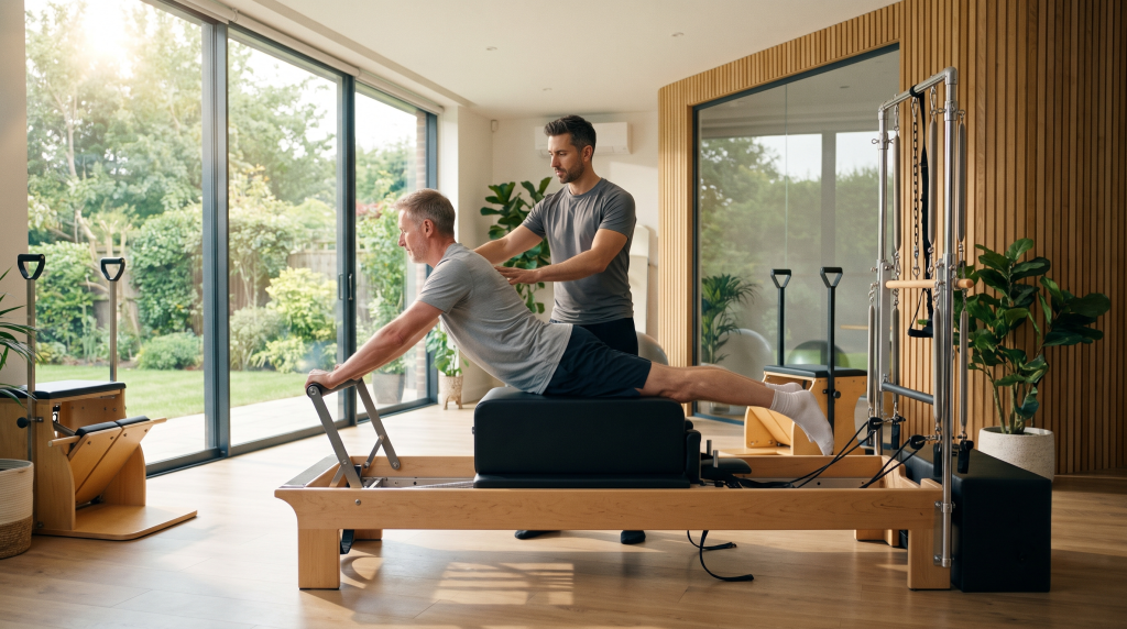 reformer pilates, klinik pilates, duruş bozukluğu, erkek pilates